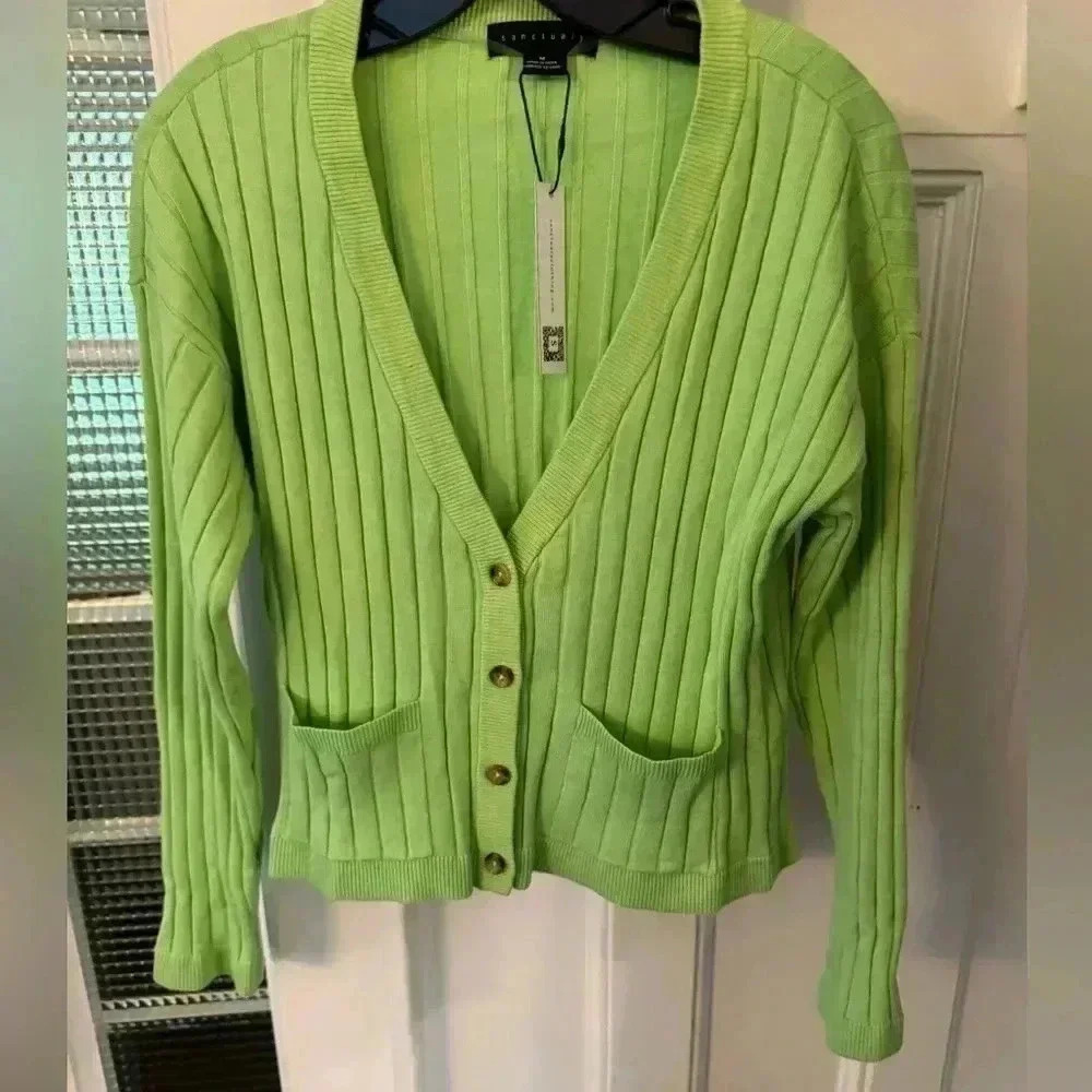 Sanctuary NWT women’s bright green cardigan pockets size medium